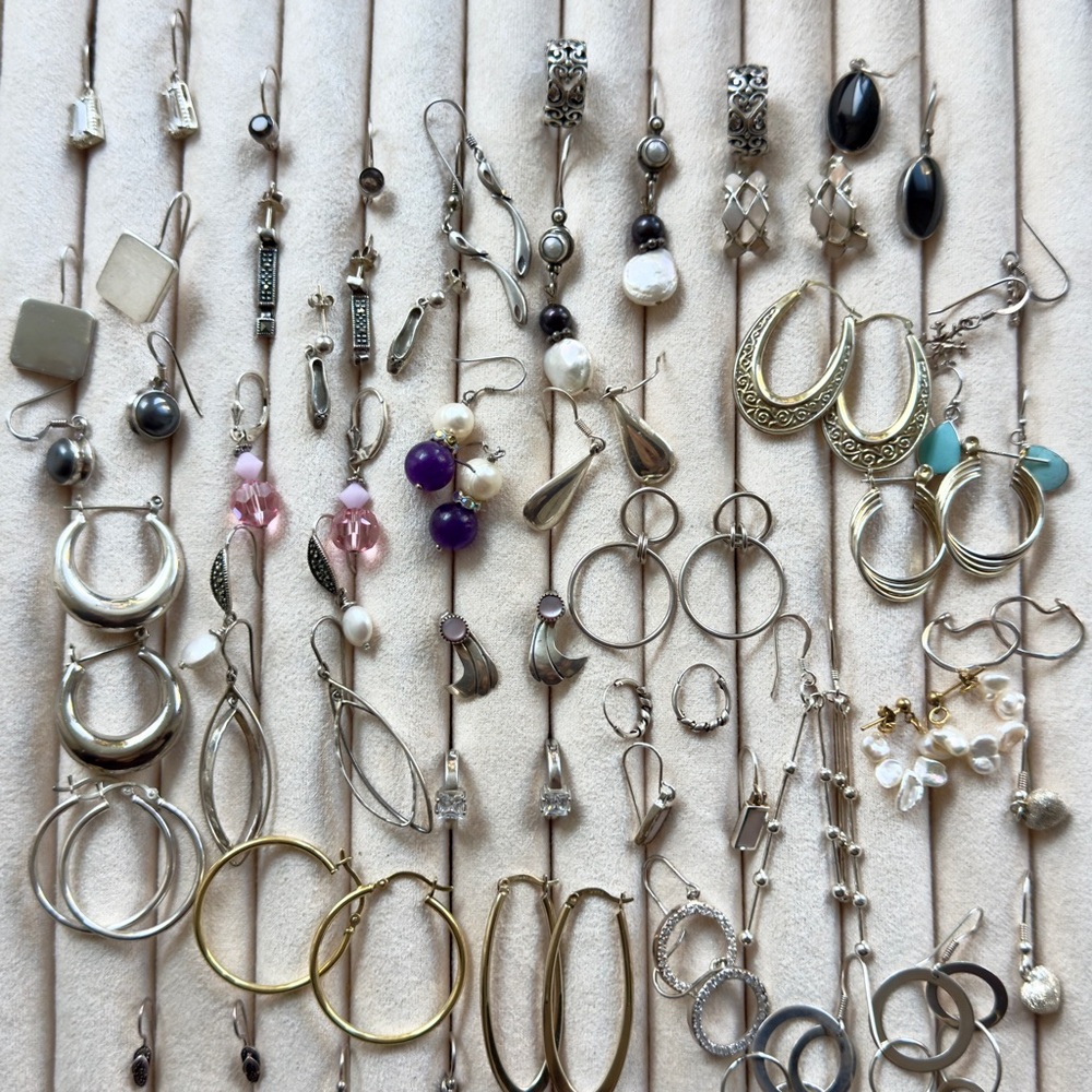 Large Estate Collection Vintage Sterling Silver Earrings – 37 Pairs